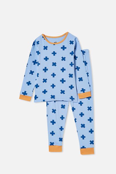 Orlando Long Sleeve Pyjama Set, DUSK BLUE/NOUGHTS AND CROSSES