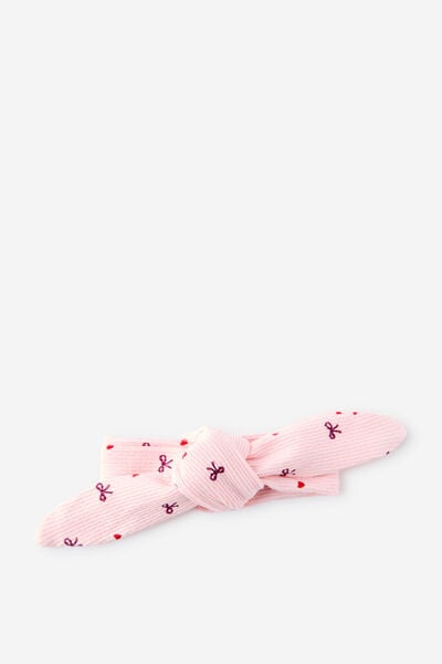 Organic Pointelle Bow Headband, POP PINK/BOWS & HEARTS
