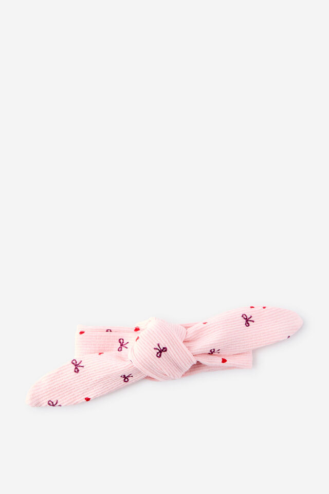 Organic Pointelle Bow Headband, POP PINK/BOWS & HEARTS