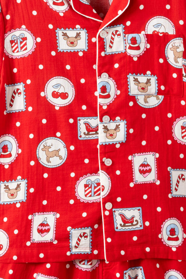 Adults Woven Family Xmas Pj Set, VARSITY RED/RUDOLPH SPOT