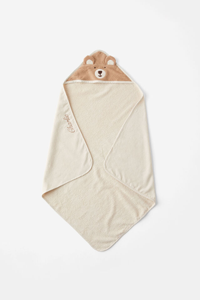 Baby Snuggle Towel - Personalised, TAUPY BROWN/BEAR