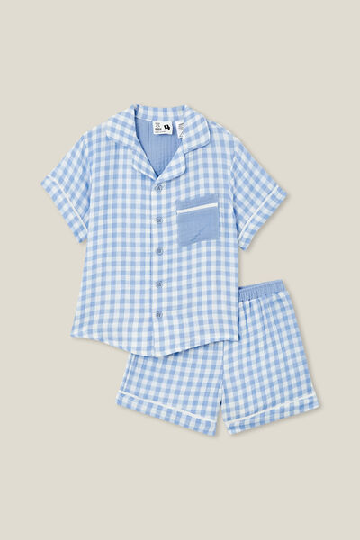 Archer Short Sleeve Pyjama Set, DUSK BLUE/GINGHAM CHECK