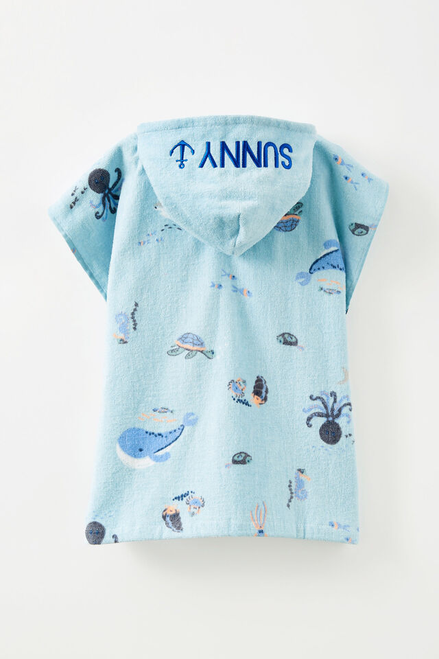 Baby Hooded Towel - Personalised, FROSTY BLUE/SEA CREATURES