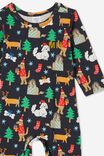 The Long Sleeve Snap Romper Personalastion, NAVY INK/XMAS DOGGIES - alternate image 2