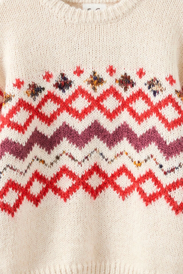Boys Cosy Crew Neck Sweater, OATMEAL FAIRISLE