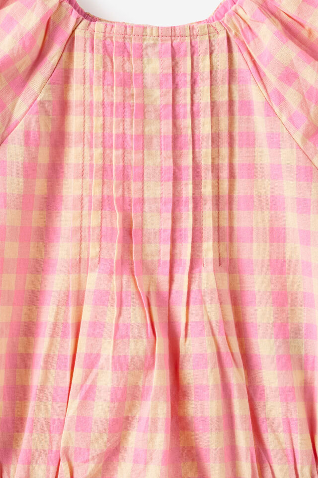Baby Woven Raglan Bubbysuit, BABY YELLOW/PINK GINGHAM