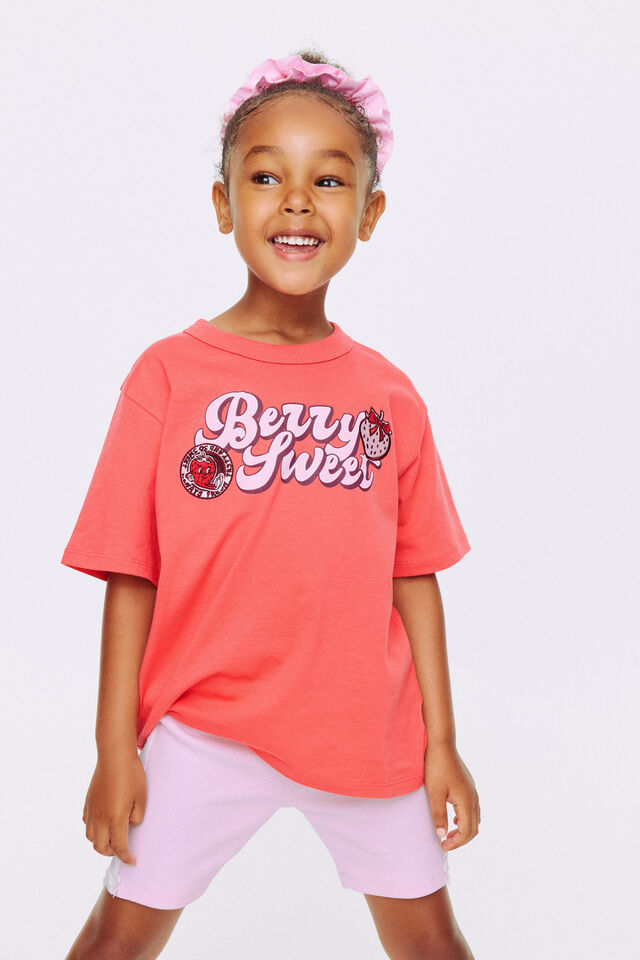 Essential Short Sleeve Graphic Tee, CORAL RED/BERRY SWEET