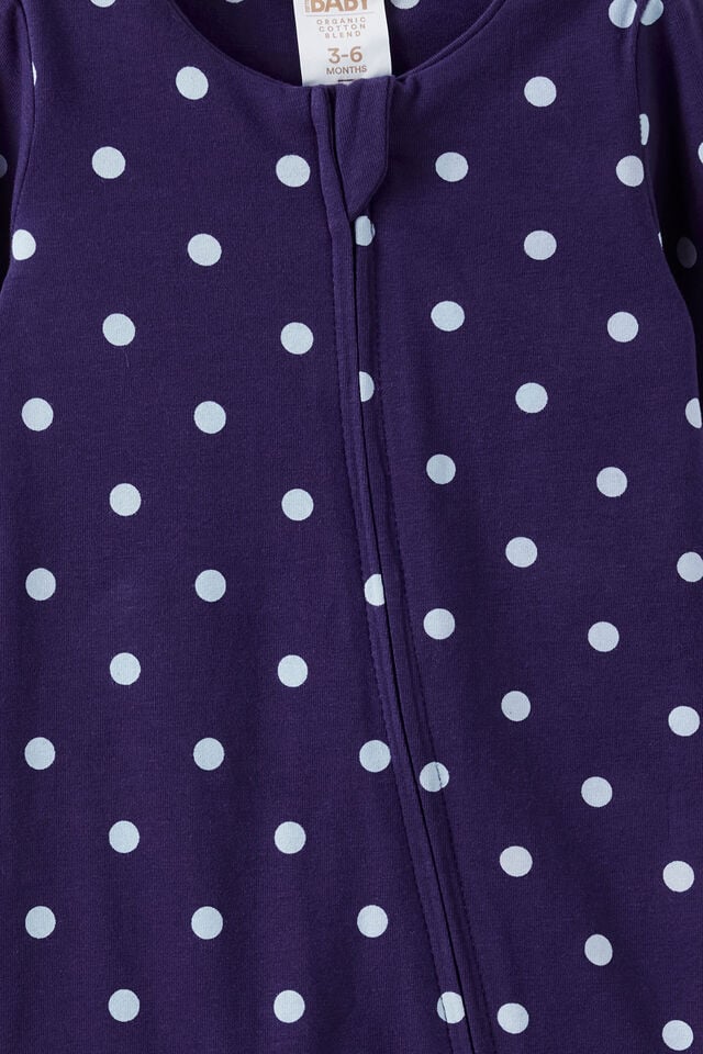 Growie Long Sleeve Zip Romper, DENIM NAVY/POLKA DOT