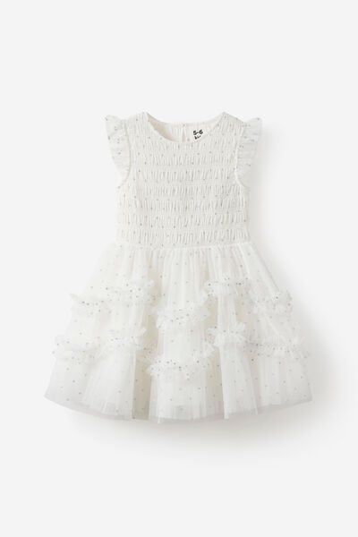 Sleeveless Shirred Dress Up Dress, VANILLA
