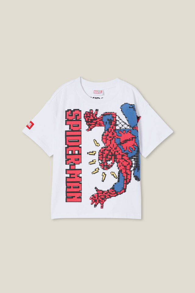 Camiseta - Spiderman Drop Shoulder Short Sleeve Tee, LCN MAR WHITE/SPIDERMAN CRAWL