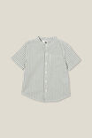 Grandpa Collar Short Sleeve Prep Shirt, SWAG GREEN/VANILLA STRIPE - alternate image 1