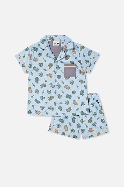 Pete Short Sleeve Pyjama Set, FROSTY BLUE/RETROSAURUS