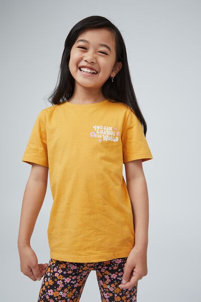 Penelope Short Sleeve Tee, HONEY GOLD/YOU CAN CHANGE THE WORLD
