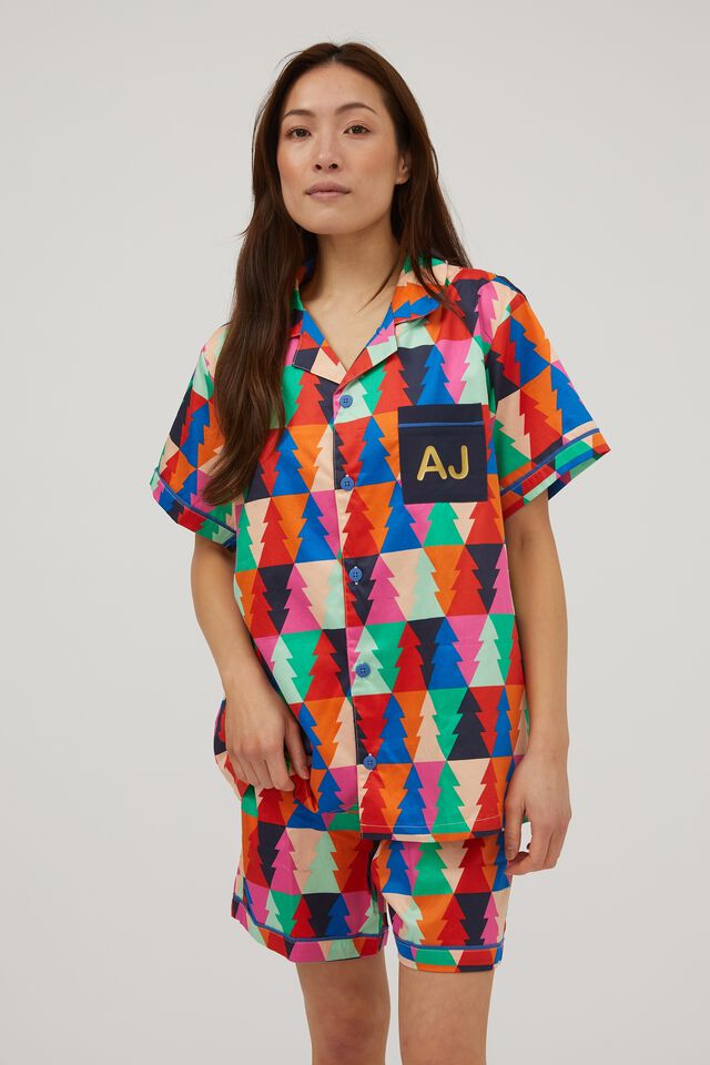 Carter  Short Sleeve Pyjama Set Personalised, MULTI/GEO TREES