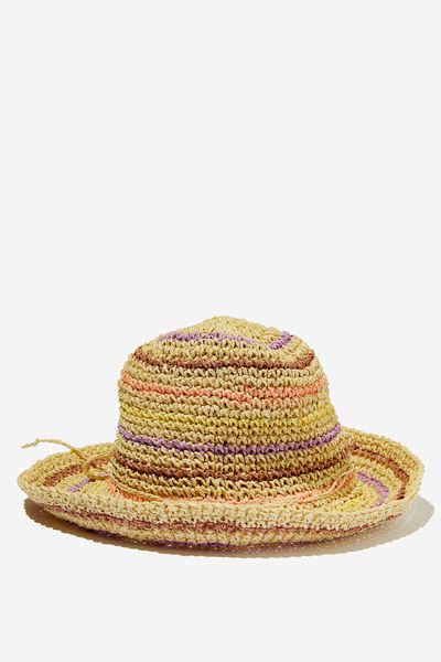 Crochet Floppy Hat, CROCHET PASTEL RAINBOW STRIPE