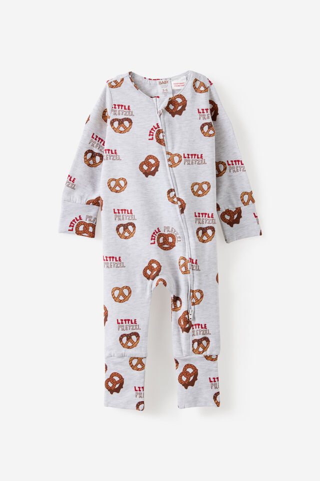 Growie Long Sleeve Zip Romper, SNOW MARLE/PRETZELS