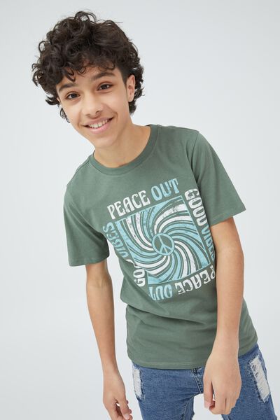 Maxy Skater Short Sleeve Tee, SWAG GREEN/PEACE OUT