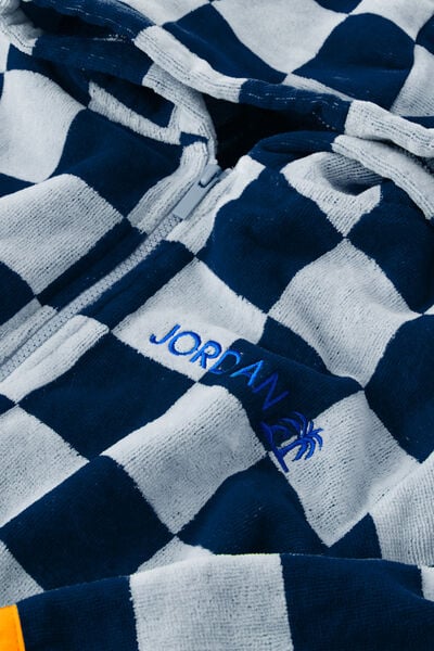 Kids Zip Thru Hooded Towel - Personalised, SQUID INK/BLUE WHISPER CHECKERBOARD