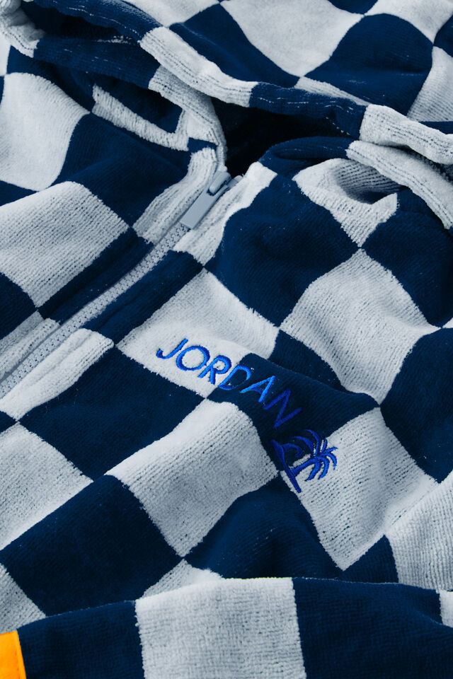 Kids Zip Thru Hooded Towel - Personalised, SQUID INK/BLUE WHISPER CHECKERBOARD