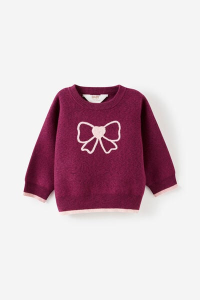 Baby Organic Blend Knit Sweater, BERRY JAM MARLE/BOW