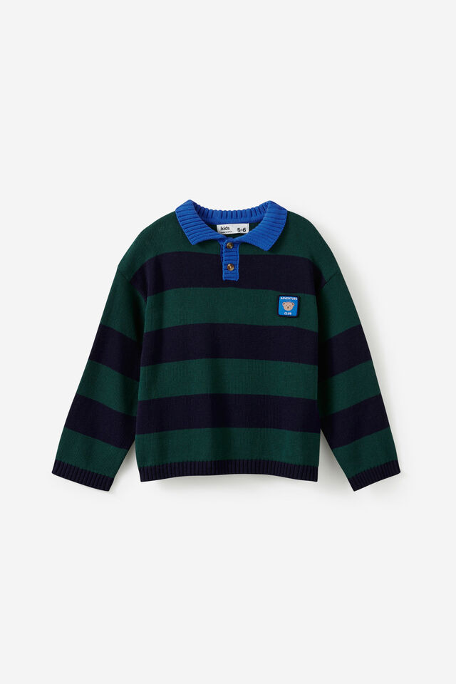 Boys Crew Neck Knit, WINTER JADE/SQUID INK