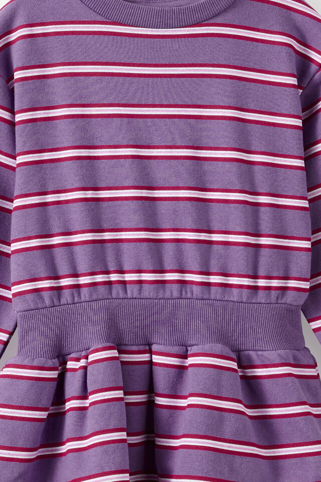 Crew Neck Ruffle Dress, ISLAND PUNCH/BERRY JAM STRIPE