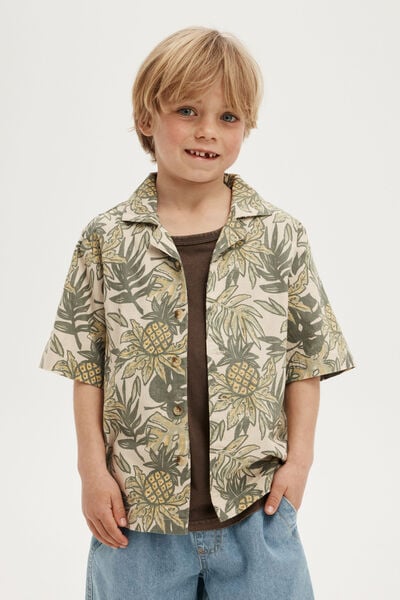 Cabana Short Sleeve Shirt, RAINY DAY/PINEAPPLE PALM