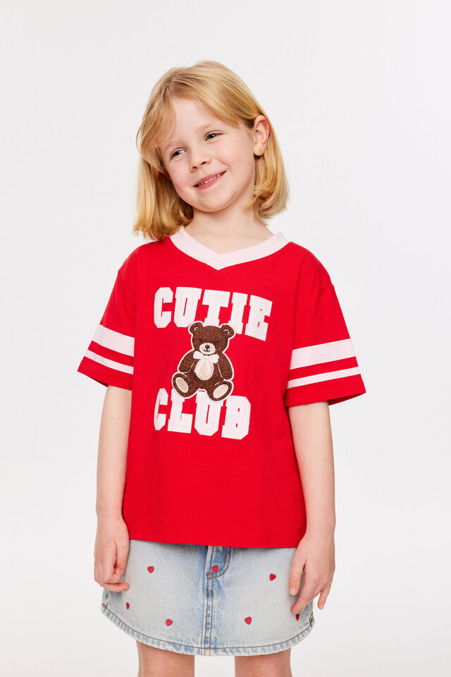 Livvy Lux Short Sleeve Tee, VARSITY RED/CUTIE CLUB BEAR