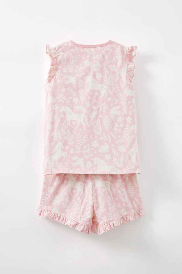 Stacey Short Sleeve Flutter Pyjama Set, BLUSH PINK/ UNICORN FIELDS