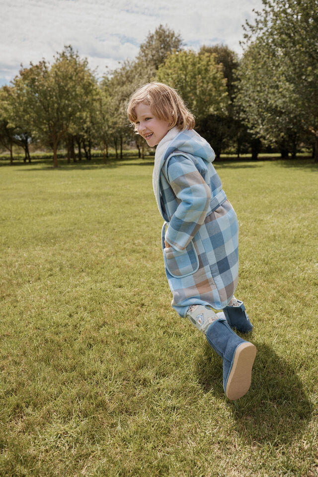 Boys Flannel Hooded Gown Personalised, FROSTY BLUE/WINTERS CHECK
