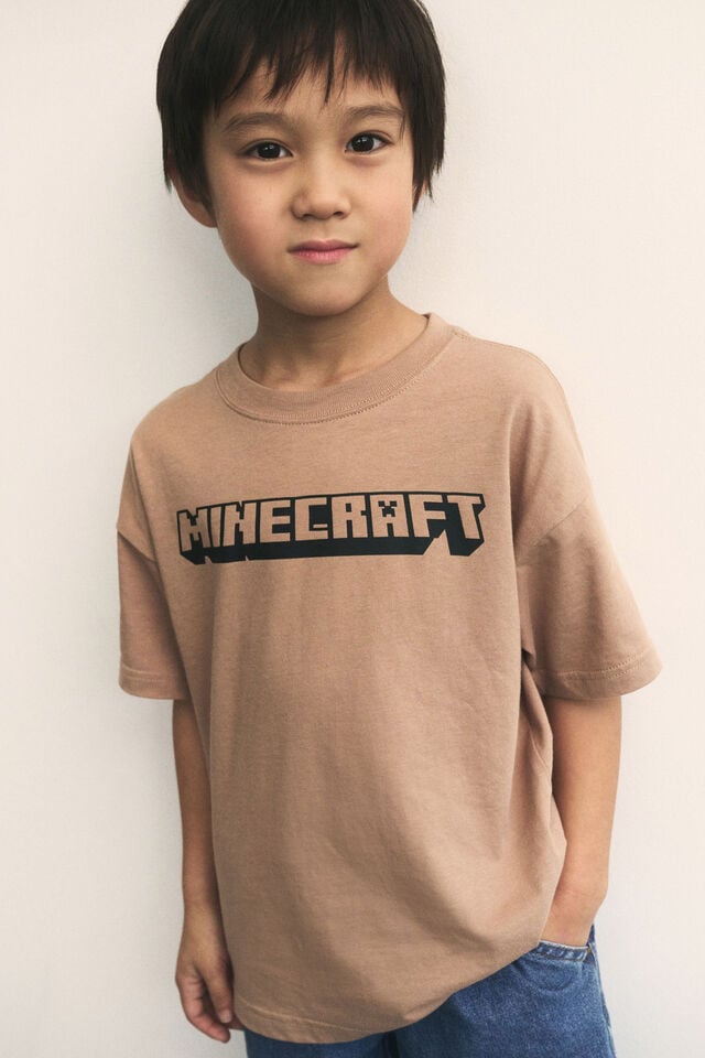 Minecraft Drop Shoulder Short Sleeve Tee, LCN MIN TAUPY BROWN/MINECRAFT STEVE & ALEX