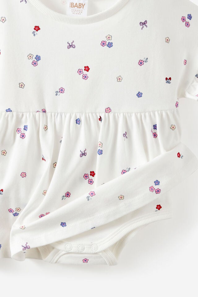 Baby Flutter Sleeve Dress, VANILLA DITSY FLORAL