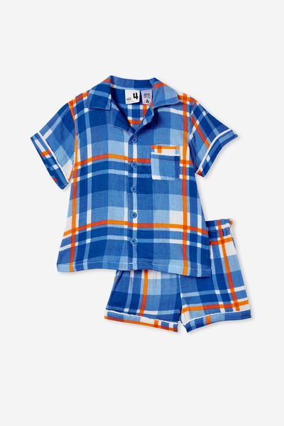 Andre Cheesecloth Short Sleeve Pj Set, BLUEBELL/SUMMER CHECK