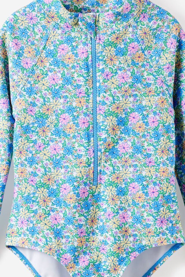 Long Sleeve One Piece Swimsuit, BLUE BONNET/FLORAL
