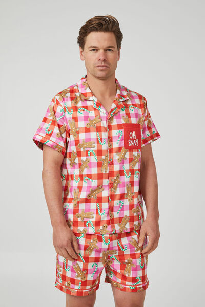 Carter Adults Unisex Short Sleeve Pyjama Set, VANILLA/GINGERBREAD CHECK