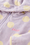 Kids Zip Thru Hooded Towel - Personalised, VINTAGE LILAC/BUTTER YELLOW SPOT - example image 1