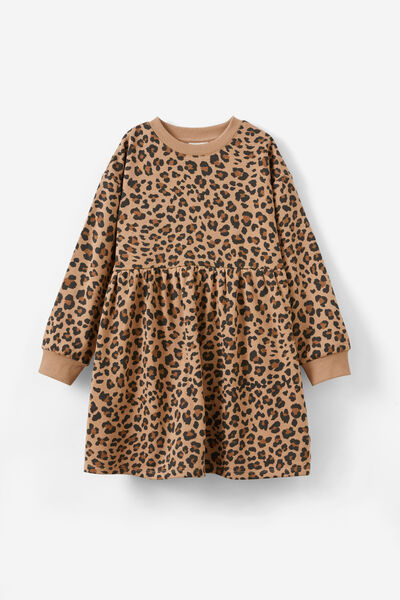 Tessa Fleece Dress, TAUPY BROWN/LEOPARD