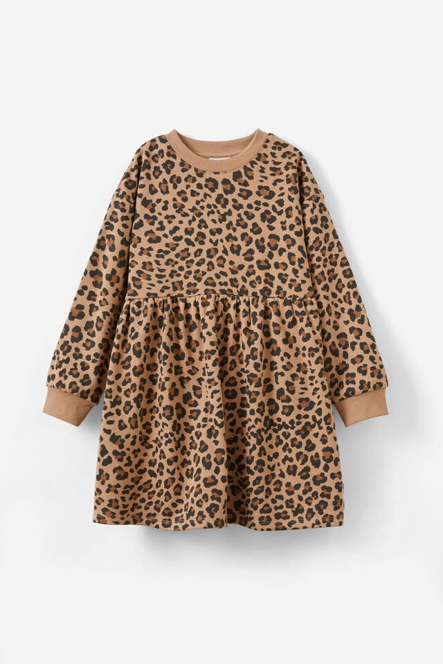 Tessa Fleece Dress, TAUPY BROWN/LEOPARD