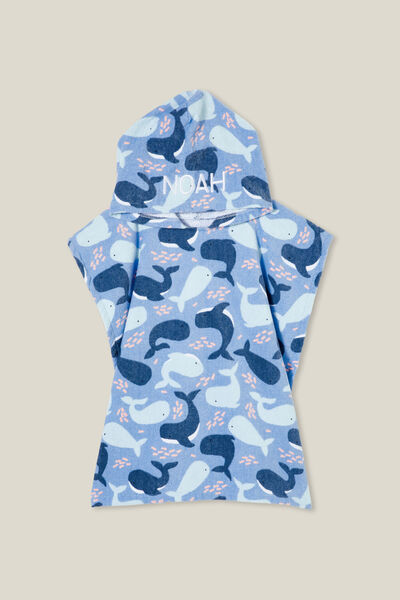 Baby Hooded Towel - Personalised, DUSK BLUE/WHALES FRIENDS