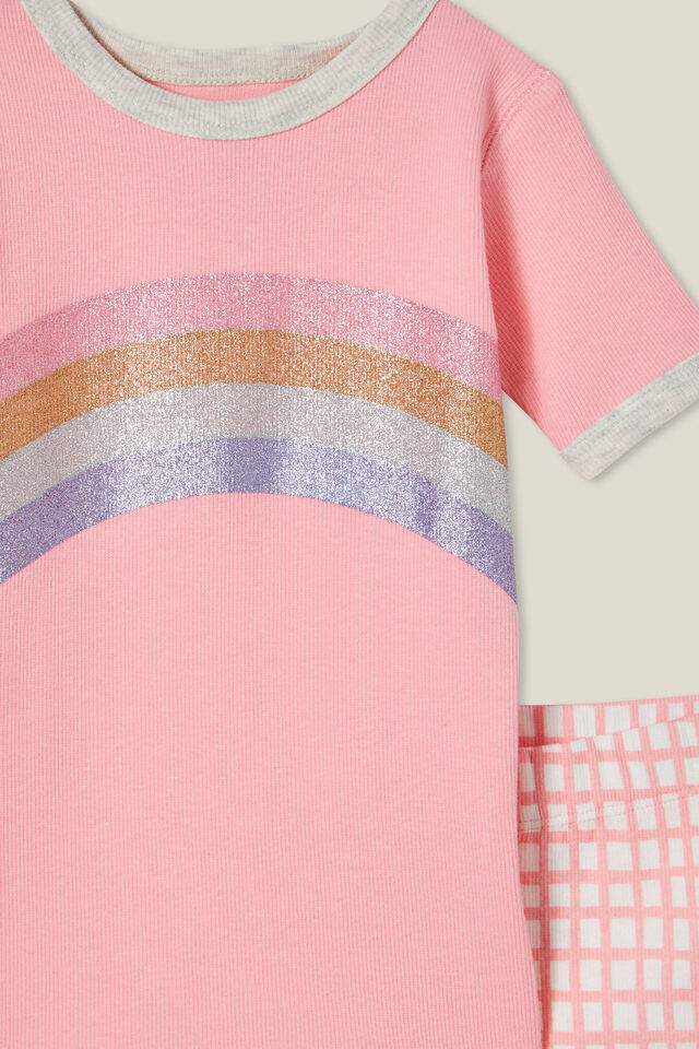 Talia Short Sleeve Pyjama Set, CORAL DREAMS/GLITTER RAINBOW
