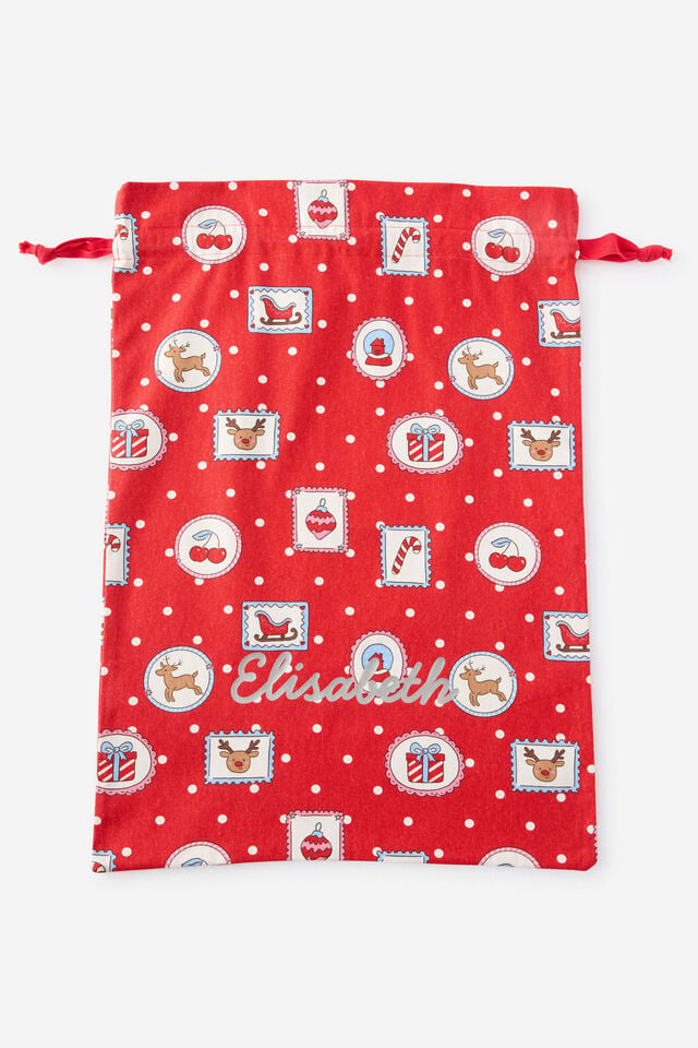 Santa Sack Family Xmas Personalised, VARSITY RED/RUDOLPH SPOT