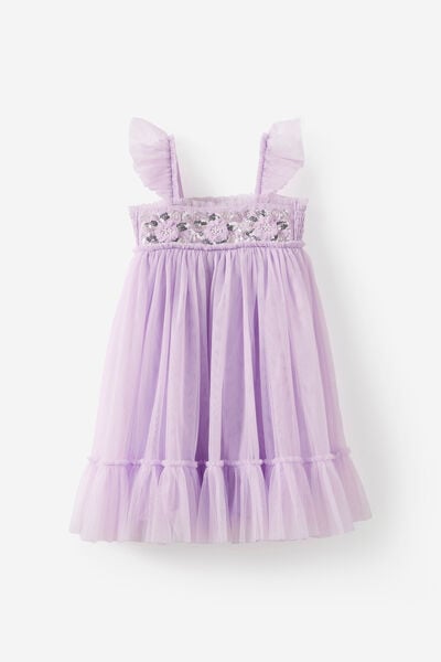 Floral Flutter Sleeve Dress Up Dress, VINTAGE LILAC