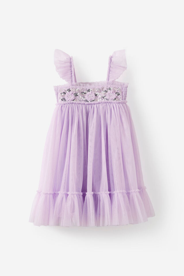 Floral Flutter Sleeve Dress Up Dress, VINTAGE LILAC