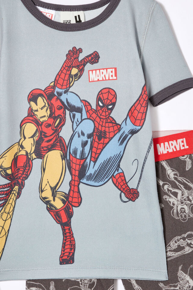 Spiderman Sawyer Super Soft Short Sleeve Pyjama Set, LCN MAR WINTER GREY/ IRON MAN & SPIDERMAN BFF