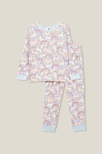 Serena Long Sleeve Pyjama Set, FROSTY BLUE/DREAMIN  UNICORNS