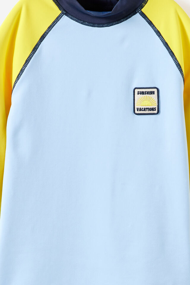 Flynn Long Sleeve Raglan Rash Vest, BUTTERCUP/SQUID INK/CLOUD BLUE