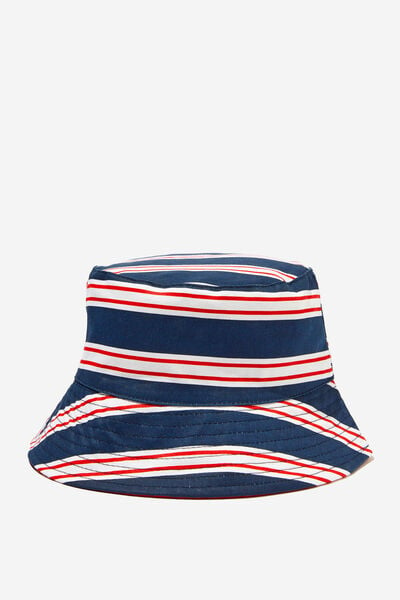 Kids Reversible Bucket Hat, IN THE NAVY STRIPE/VARSITY RED