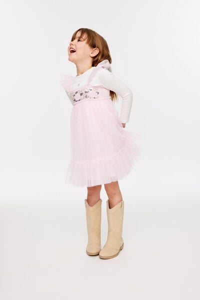 Floral Flutter Sleeve Dress Up Dress, BALLET PINK