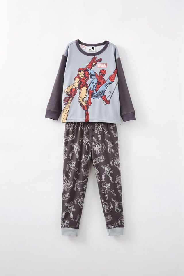 Spiderman Chuck Long Sleeve Pyjama Set, LCN MAR WINTER GREY/ IRON MAN & SPIDERMAN BFF