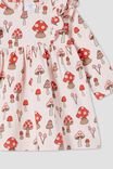 Mandy Long Sleeve Ruffle Dress, CRYSTAL PINK/MUSHROOM FIELDS
